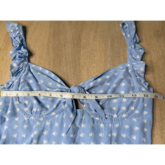 For Love and Lemons Sweetheart Mini Dress Light Blue Hearts Size XS Ruffle Bow - Picture 4 of 10